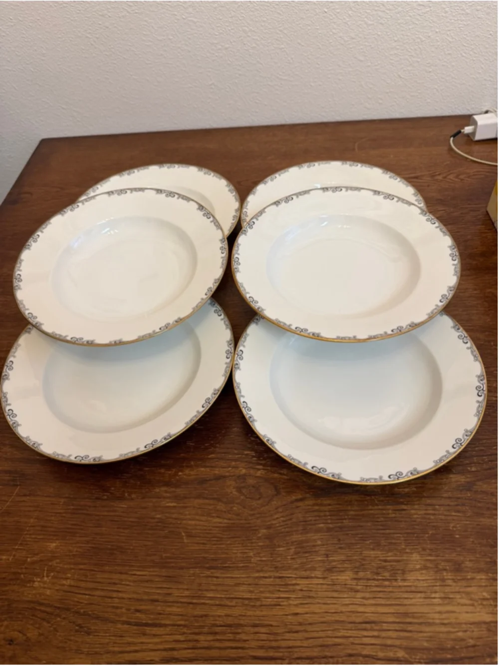 Vintage Eschenbach Bavaria Germany 4583 Rim Soup Bowls Set of 6 Silver Scroll Go